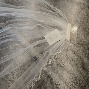 David's Bridal White Veil with Embroidered Sequin Trim